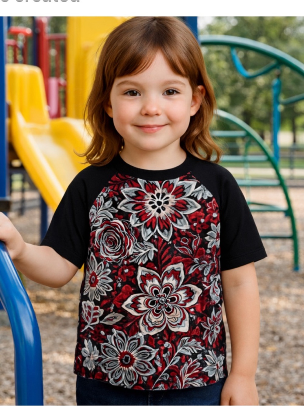 LuLaRoe Black Tee with Red & White Floral Panel for Kids